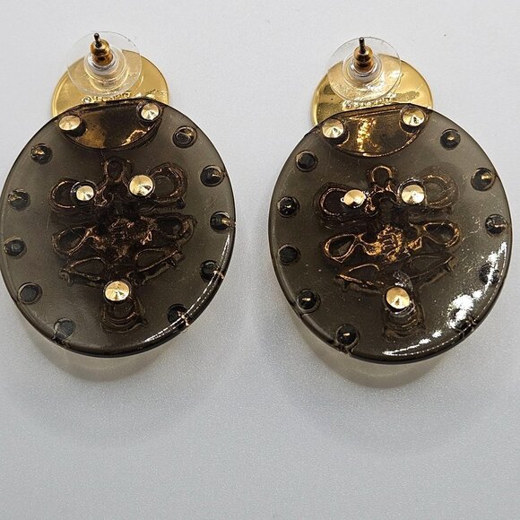 J Crew Earrings Brown Lucite Crystal Shield Drop Statement Preppy Party - Picture 5 of 7